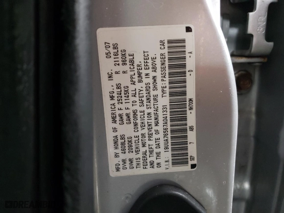 2007 Acura TL Type-S with VIN 19UUA76567A041331, listed as a Copart auction lot 87545105 with 179,721 mi miles and Salvage Title. Bid and sale history available at carsss.com. Image 12.