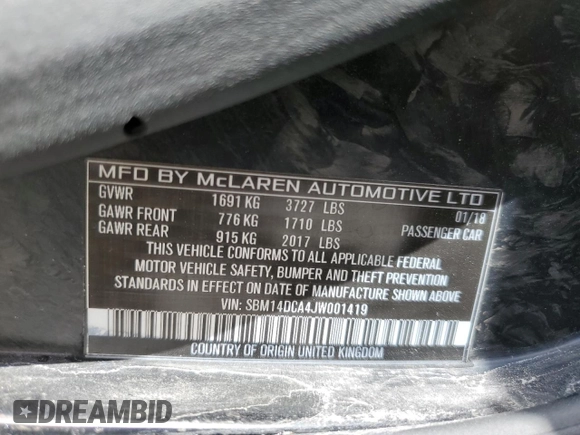 2018 McLaren 720S z VIN SBM14DCA4JW001419, wystawiony jako Copart lot #46887135 z przebiegiem 45 076 mil mil oraz Szkody całkowita. Historia ofert i sprzedaży dostępna na DreamBid. Obrazek 13.