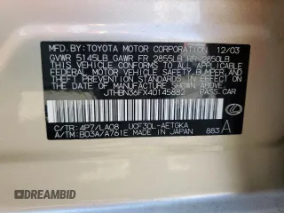 2004 Lexus LS 430 with VIN JTHBN36FX40145882, listed as a Copart auction lot 47638905 with 161,238 mi miles and Salvage Title. Bid and sale history available at DreamBid. Image 13.