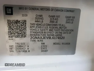 2020 Chevrolet Equinox LT with VIN 2GNAXJEV9L6174520, listed as a Copart auction lot 60227155 with 58,057 mi miles and Salvage title. Bid and sale history available at DreamBid. Image 13.
