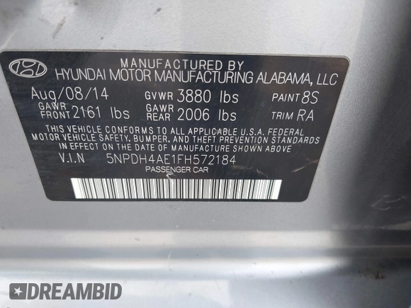 2015 Hyundai Elantra SE z VIN 5NPDH4AE1FH572184, wystawiony jako IAAI lot #41891020 z przebiegiem 261 395 mil mil oraz . Historia ofert i sprzedaży dostępna na DreamBid. Obrazek 9.