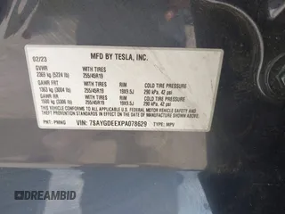 2023 Tesla Model Y Long Range with VIN 7SAYGDEEXPA078629, listed as a IAAI auction lot 42046354 with 27,245 mi miles and . Bid and sale history available at DreamBid. Image 9.