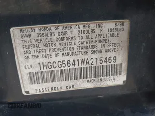 1998 Honda Accord LX z VIN 1HGCG5641WA215469, wystawiony jako IAAI lot #41801430 z przebiegiem 228 903 mil mil oraz . Historia ofert i sprzedaży dostępna na DreamBid. Obrazek 9.