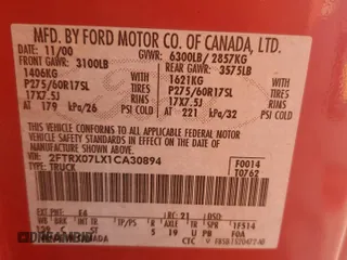 2001 Ford F-150 XL with VIN 2FTRX07LX1CA30894, listed as a Copart auction lot 74761224 with 0 mi miles and Salvage Title. Bid and sale history available at carsss.com. Image 12.