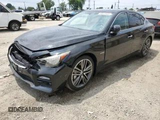 2014 Infiniti Q50 Hybrid Premium with VIN JN1AV7AP7EM690813, listed as a Copart auction lot 59519545 with 144,981 mi miles and Salvage title. Bid and sale history available at DreamBid. Image 1.