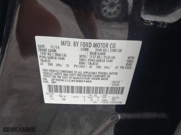 2014 Ford Edge SEL with VIN 2FMDK3JC8EBB67469, listed as a IAAI auction lot 41724350 with 185,213 mi miles. Bid and sale history available at carsss.com. Image 9.