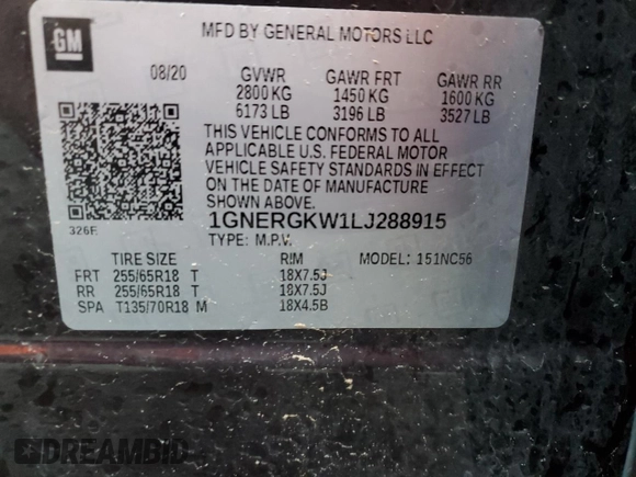 2020 Chevrolet Traverse LT Cloth with VIN 1GNERGKW1LJ288915, listed as a Copart auction lot 45138695 with 87,447 mi miles and Salvage Title. Bid and sale history available at carsss.com. Image 13.