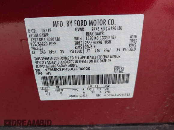 2018 Ford Explorer Limited z VIN 1FM5K8FH3JGC96020, wystawiony jako IAAI lot #41952203 z przebiegiem 77 174 mil mil oraz . Historia ofert i sprzedaży dostępna na DreamBid. Obrazek 9.