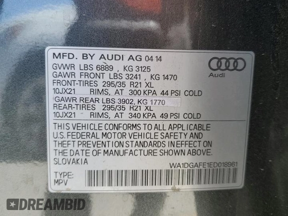 2014 Audi Q7 S line Prestige с VIN WA1DGAFE1ED018961, выставлен на аукционе Copart как лот 64089735 с пробегом 163 029 миль миль и Списание • Salvage title. История ставок и продаж доступна на DreamBid. Изображение 13.