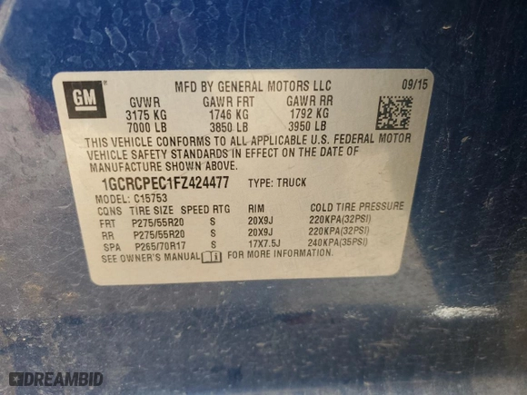 2015 Chevrolet Silverado 1500 LS with VIN 1GCRCPEC1FZ424477, listed as a Copart auction lot 86559294 with 208,378 mi miles and Clean Title. Bid and sale history available at carsss.com. Image 14.