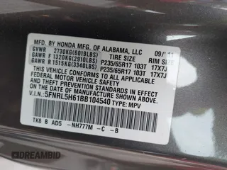 2011 Honda Odyssey EX-L с VIN 5FNRL5H61BB104540, выставлен на аукционе IAAI как лот 42395184 с пробегом 204 606 миль миль и . История ставок и продаж доступна на DreamBid. Изображение 9.