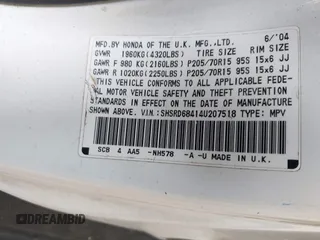2004 Honda CR-V LX with VIN SHSRD68414U207518, listed as a IAAI auction lot 42104970 with 264,866 mi miles and . Bid and sale history available at carsss.com. Image 9.