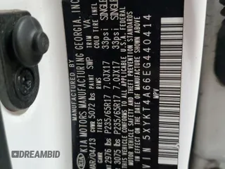 2014 Kia Sorento LX with VIN 5XYKT4A66EG440414, listed as a Copart auction lot 50092125 with 86,558 mi miles and Salvage Title. Bid and sale history available at carsss.com. Image 12.
