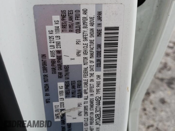 2012 Mazda 5 Sport with VIN JM1CW2BL3C0144452, listed as a Copart auction lot 70593054 with 160,318 mi miles and Salvage Title. Bid and sale history available at DreamBid. Image 12.