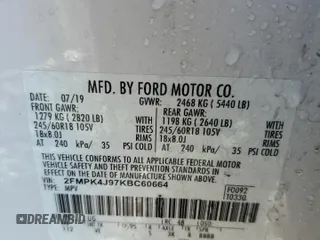 2019 Ford Edge SEL z VIN 2FMPK4J97KBC60664, wystawiony jako Copart lot #48403075 z przebiegiem 66 300 mil mil oraz Szkoda całkowita • Salvage title. Historia ofert i sprzedaży dostępna na DreamBid. Obrazek 14.
