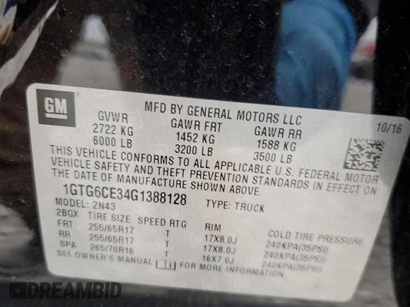 2016 GMC Canyon 4WD SLE with VIN 1GTG6CE34G1388128, listed as a Copart auction lot 41650725 with 93,162 mi miles and Salvage Title. Bid and sale history available at carsss.com. Image 13.
