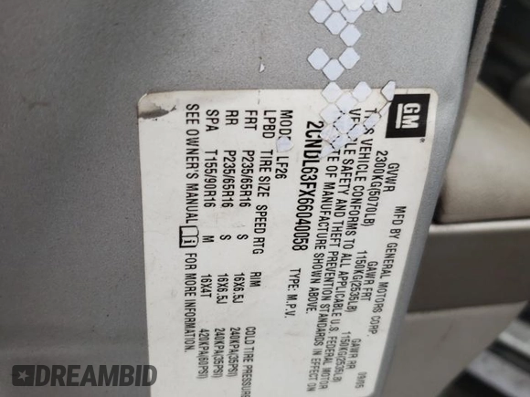 2006 Chevrolet Equinox LT with VIN 2CNDL63FX66040058, listed as a Copart auction lot 45015705 with 356,632 mi miles and Salvage Title. Bid and sale history available at carsss.com. Image 13.