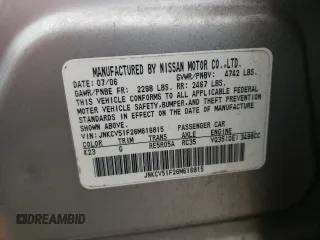 2006 Infiniti G35 z VIN JNKCV51F26M616815, wystawiony jako Copart lot #57521415 z przebiegiem 115 490 mil mil oraz Szkoda całkowita • Salvage title. Historia ofert i sprzedaży dostępna na DreamBid. Obrazek 12.