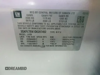 2013 GMC Terrain SLE with VIN 2GKFLTEK1D6287492, listed as a Copart auction lot 48253325 with 130,319 mi miles and Salvage Title. Bid and sale history available at DreamBid. Image 13.