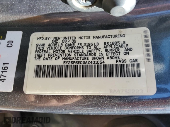 2010 Pontiac Vibe w/1SB with VIN 5Y2SP6E03AZ401054, listed as a Copart auction lot 57532694 with 266,313 mi miles and Salvage Title. Bid and sale history available at carsss.com. Image 12.