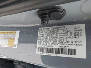 2022 Honda Pilot Sport z VIN 5FNYF5H34NB019222, wystawiony jako IAAI lot #41905708 z przebiegiem 143 397 mil mil oraz . Historia ofert i sprzedaży dostępna na DreamBid. Obrazek 9.