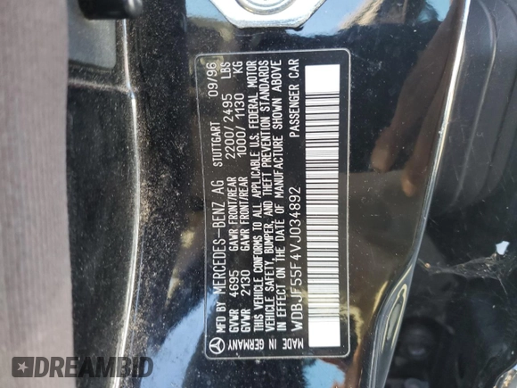 1997 Mercedes-Benz E-Class with VIN WDBJF55F4VJ034892, listed as a Copart auction lot 89406595 with 118,494 mi miles and Salvage Title. Bid and sale history available at carsss.com. Image 12.