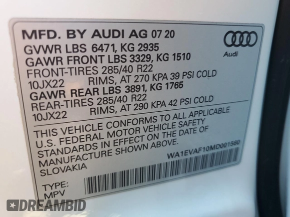 2021 Audi Q8 Premium Plus с VIN WA1EVAF10MD001560, выставлен на аукционе Copart как лот 56559745 с пробегом 68 038 миль миль и Списание • Salvage title. История ставок и продаж доступна на DreamBid. Изображение 14.