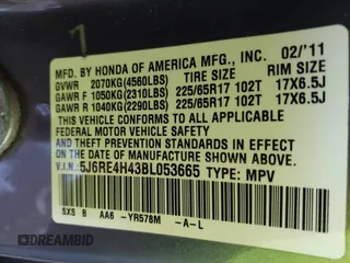 2011 Honda CR-V SE with VIN 5J6RE4H43BL053665, listed as a IAAI auction lot 41382160 with 115,099 mi miles. Bid and sale history available at carsss.com. Image 9.