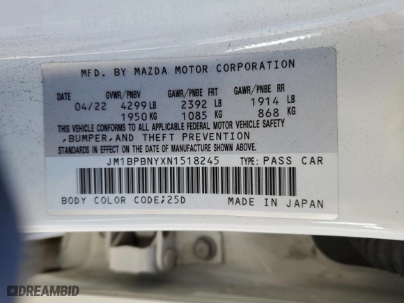 2022 Mazda Mazda3 Hatchback 2.5 Turbo Premium Plus with VIN JM1BPBNYXN1518245, listed as a Copart auction lot 79123024 with 34,836 mi miles and Salvage Title. Bid and sale history available at carsss.com. Image 15.