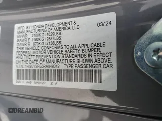 2024 Honda Accord Sport with VIN 1HGCY2F55RA048042, listed as a Copart auction lot 47056795 with 45,957 mi miles and Salvage title. Bid and sale history available at DreamBid. Image 14.