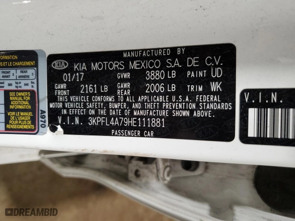 2017 Kia Forte LX with VIN 3KPFL4A79HE111881, listed as a Copart auction lot 47762645 with 96,981 mi miles and Salvage Title. Bid and sale history available at carsss.com. Image 12.