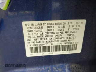 2012 Honda Fit Sport with VIN JHMGE8H50CC001195, listed as a IAAI auction lot 42083901 with 149,303 mi miles and . Bid and sale history available at DreamBid. Image 9.