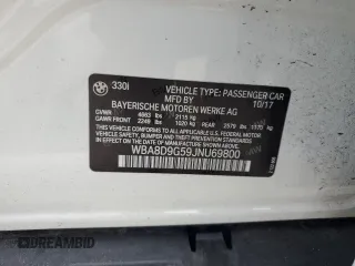 2018 BMW 3 Series 330i xDrive with VIN WBA8D9G59JNU69800, listed as a Copart auction lot 59544345 with 90,645 mi miles and Salvage title. Bid and sale history available at DreamBid. Image 13.