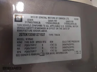 2008 GMC Sierra 1500 Work Truck with VIN 2GTEK133981271537, listed as a IAAI auction lot 41541225 with 212,332 mi miles. Bid and sale history available at carsss.com. Image 9.