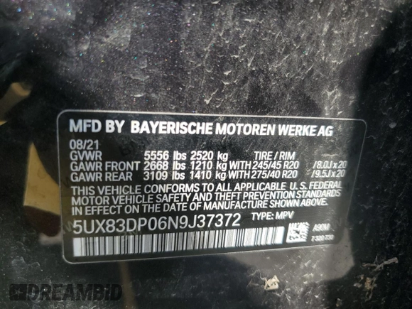 2022 BMW X3 M40i with VIN 5UX83DP06N9J37372, listed as a Copart auction lot 50807105 with 70,070 mi miles and Salvage Title. Bid and sale history available at carsss.com. Image 12.