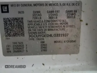 2020 Chevrolet Silverado 1500 LTZ with VIN 3GCUYGED4LG331937, listed as a Copart auction lot 45133695 with 38,065 mi miles and Salvage Title. Bid and sale history available at DreamBid. Image 12.