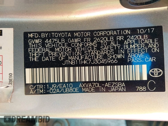 2018 Toyota Camry LE z VIN JTNB11HK7J3045966, wystawiony jako IAAI lot #42069246 z przebiegiem 138 960 mil mil oraz . Historia ofert i sprzedaży dostępna na DreamBid. Obrazek 9.