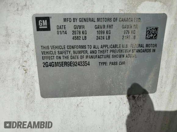 2014 Buick Regal Premium I with VIN 2G4GM5ER9E9243354, listed as a Copart auction lot 68691824 with Not provided miles and Salvage title. Bid and sale history available at DreamBid. Image 15.