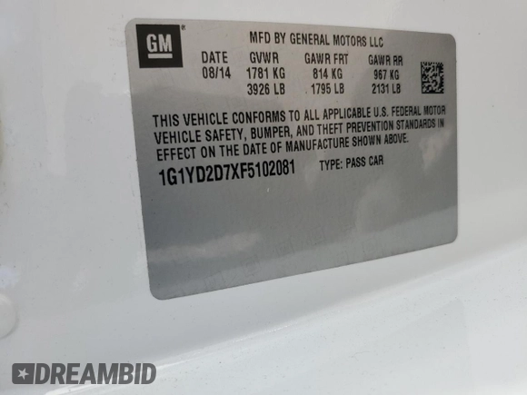 2015 Chevrolet Corvette 2LT with VIN 1G1YD2D7XF5102081, listed as a Copart auction lot 49268095 with 32,256 mi miles and Salvage Title. Bid and sale history available at carsss.com. Image 13.