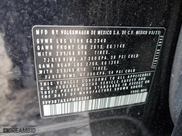 2023 Volkswagen Tiguan SE with VIN 3VV3B7AX4PM080861, listed as a Copart auction lot 41879085 with 28,836 mi miles and Non Repairable. Bid and sale history available at carsss.com. Image 14.