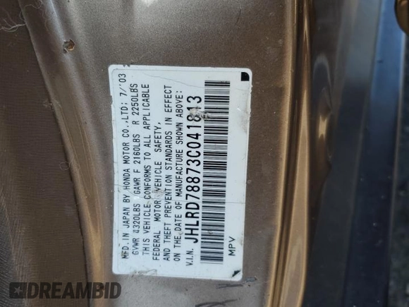 2003 Honda CR-V EX z VIN JHLRD78873C041813, wystawiony jako Copart lot #60872565 z przebiegiem 168 204 mil mil oraz Szkoda całkowita • Salvage title. Historia ofert i sprzedaży dostępna na DreamBid. Obrazek 13.
