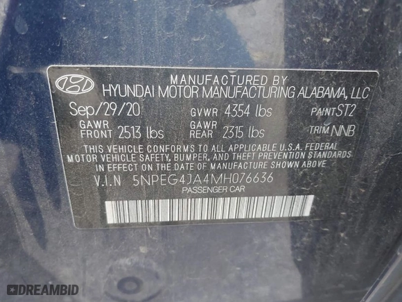 2021 Hyundai Sonata SE with VIN 5NPEG4JA4MH076636, listed as a IAAI auction lot 40754573 with 107,613 mi miles. Bid and sale history available at carsss.com. Image 9.
