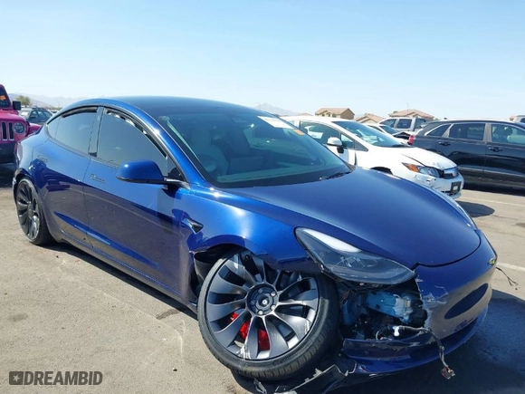 2022 Tesla Model 3 Performance with VIN 5YJ3E1EC4NF347055, listed as a IAAI auction lot 41713504 with 38,266 mi miles. Bid and sale history available at carsss.com. Image 6.
