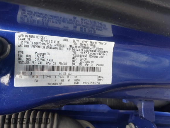 2015 Ford Focus SE с VIN 1FADP3F24FL343141, выставлен на аукционе IAAI как лот 40682062 с пробегом 118 855 миль миль и . История ставок и продаж доступна на DreamBid. Изображение 9.