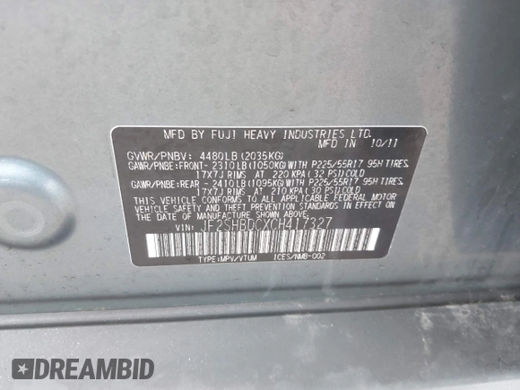 2012 Subaru Forester X Premium with VIN JF2SHBDCXCH417327, listed as a IAAI auction lot 42074822 with 115,382 mi miles and . Bid and sale history available at DreamBid. Image 9.