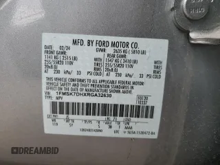 2024 Ford Explorer XLT with VIN 1FMSK7DHXRGA32630, listed as a Copart auction lot 45739405 with 885 mi miles and Salvage Title. Bid and sale history available at carsss.com. Image 13.