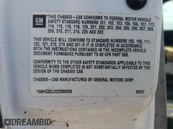 2002 Chevrolet Silverado 1500 with VIN 1GBHC29U22E300208, listed as a Copart auction lot 52234395 with Not Provided miles and Clean Title. Bid and sale history available at DreamBid. Image 12.
