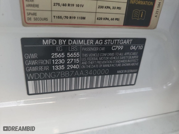 2010 Mercedes-Benz S-Class S 550 with VIN WDDNG7BB7AA340000, listed as a Copart auction lot 42230095 with 0 mi miles and Salvage Title. Bid and sale history available at carsss.com. Image 14.