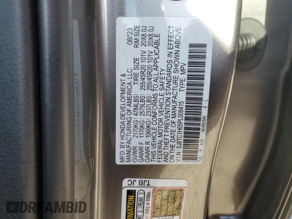 2023 Acura RDX w/A-Spec Package with VIN 5J8TC1H65PL008415, listed as a Copart auction lot 48264605 with 30,333 mi miles and Salvage title. Bid and sale history available at DreamBid. Image 16.