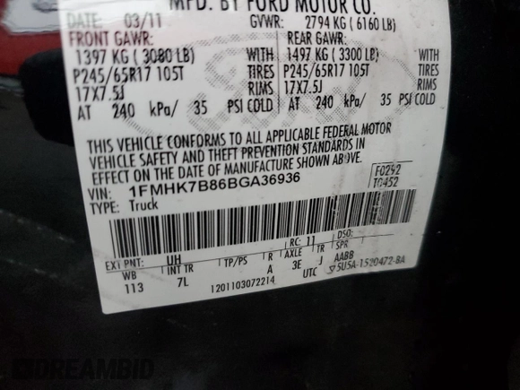 2011 Ford Explorer z VIN 1FMHK7B86BGA36936, wystawiony jako Copart lot #50081495 z przebiegiem Nie podano mil oraz Szkoda całkowita • Salvage title. Historia ofert i sprzedaży dostępna na DreamBid. Obrazek 12.